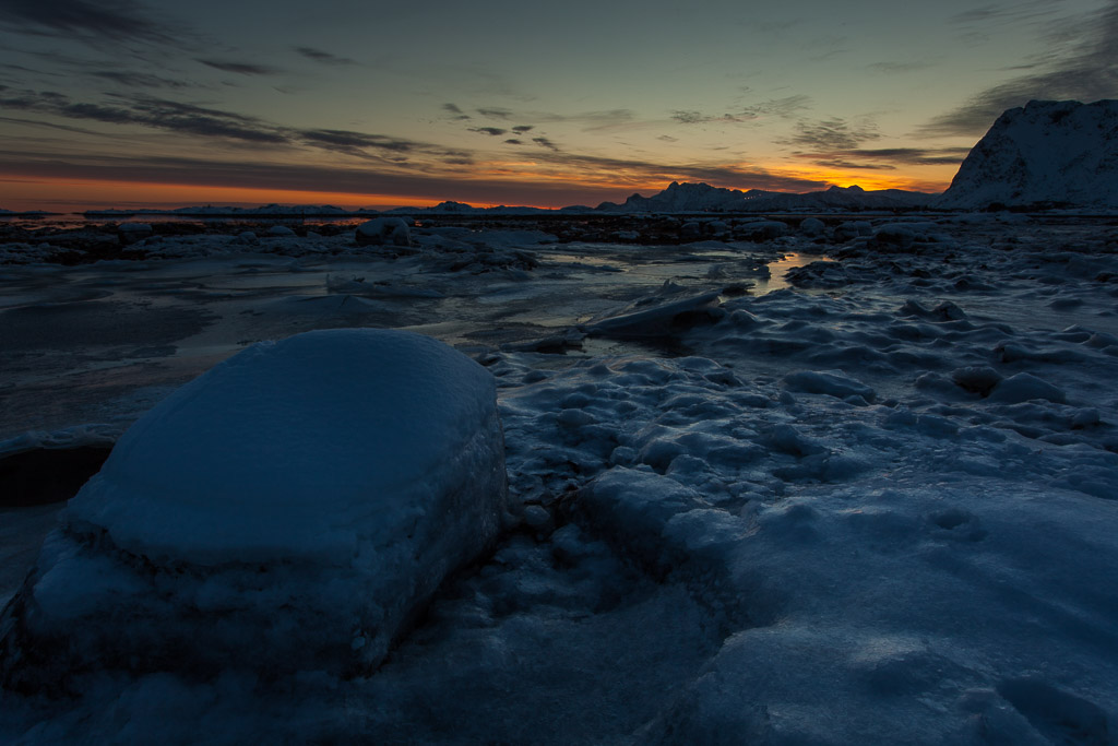 Eisformationen im Sonnenuntergang bei Valberg